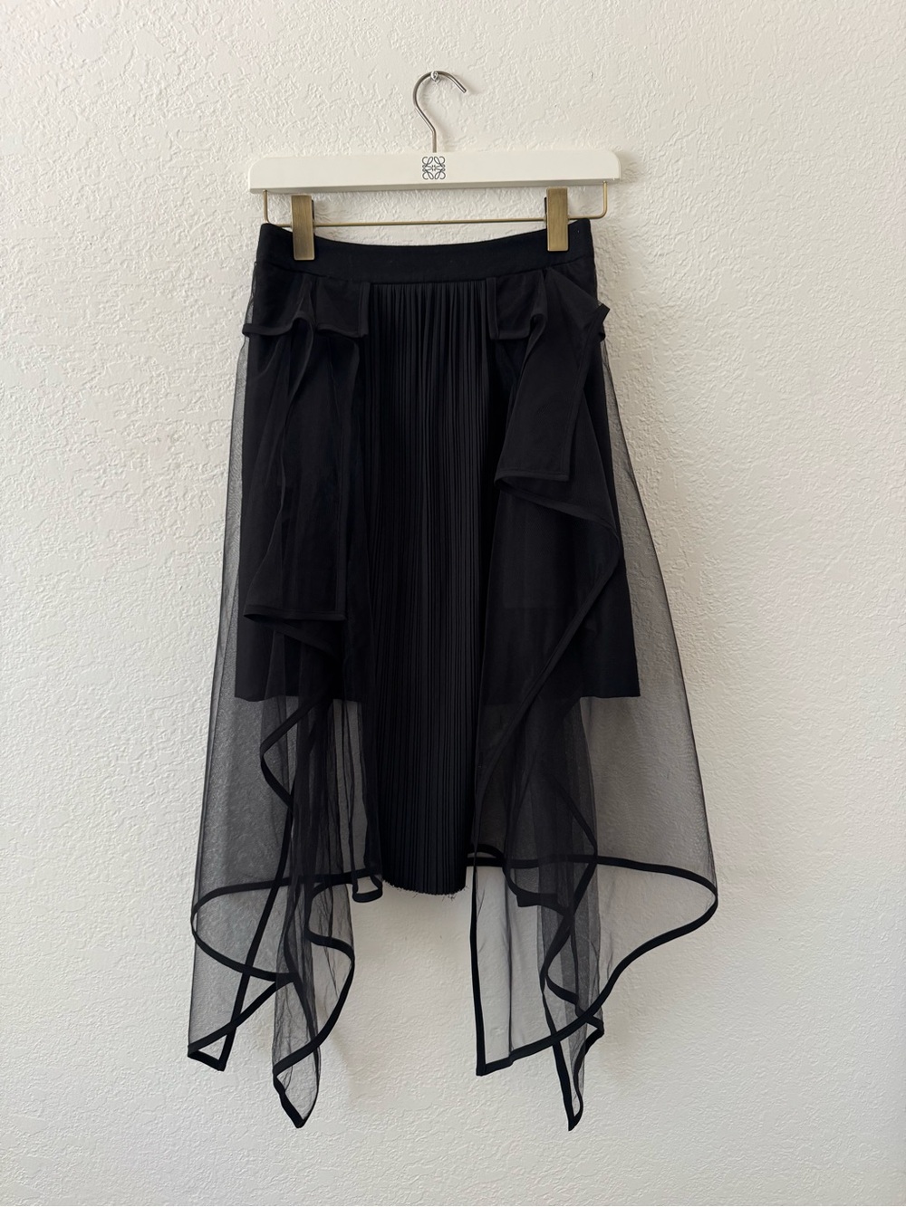 Women's Black High-Low Pleated & Sheer Overlay Skirt